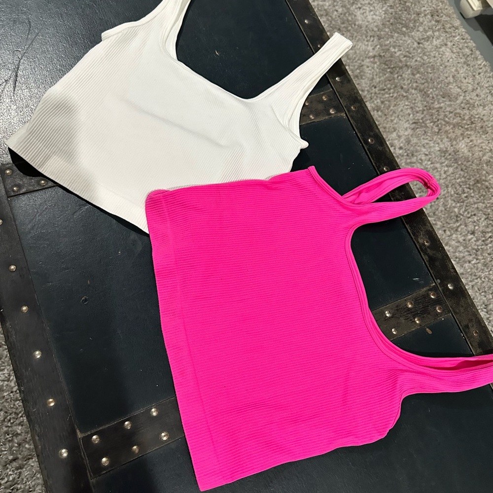 Bright Pink and White spandex tops